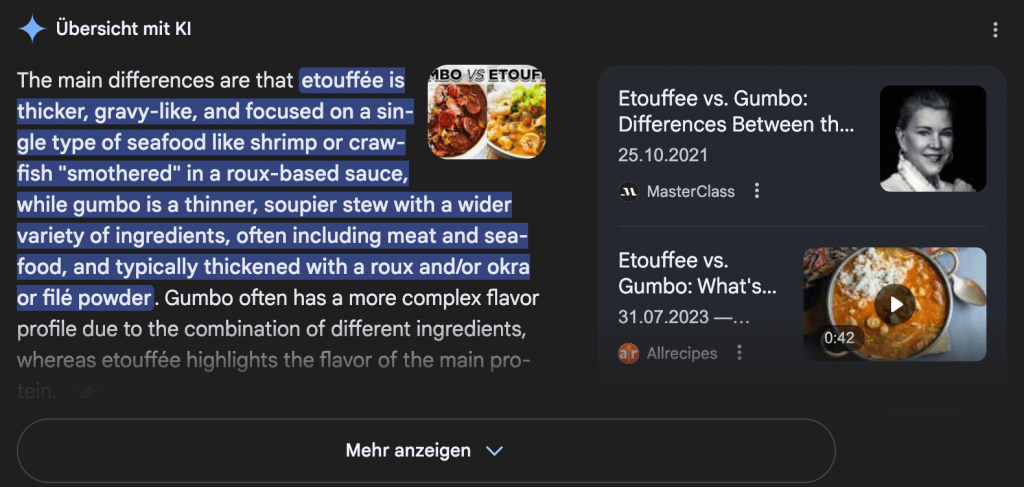 Google's Übersicht mit KI